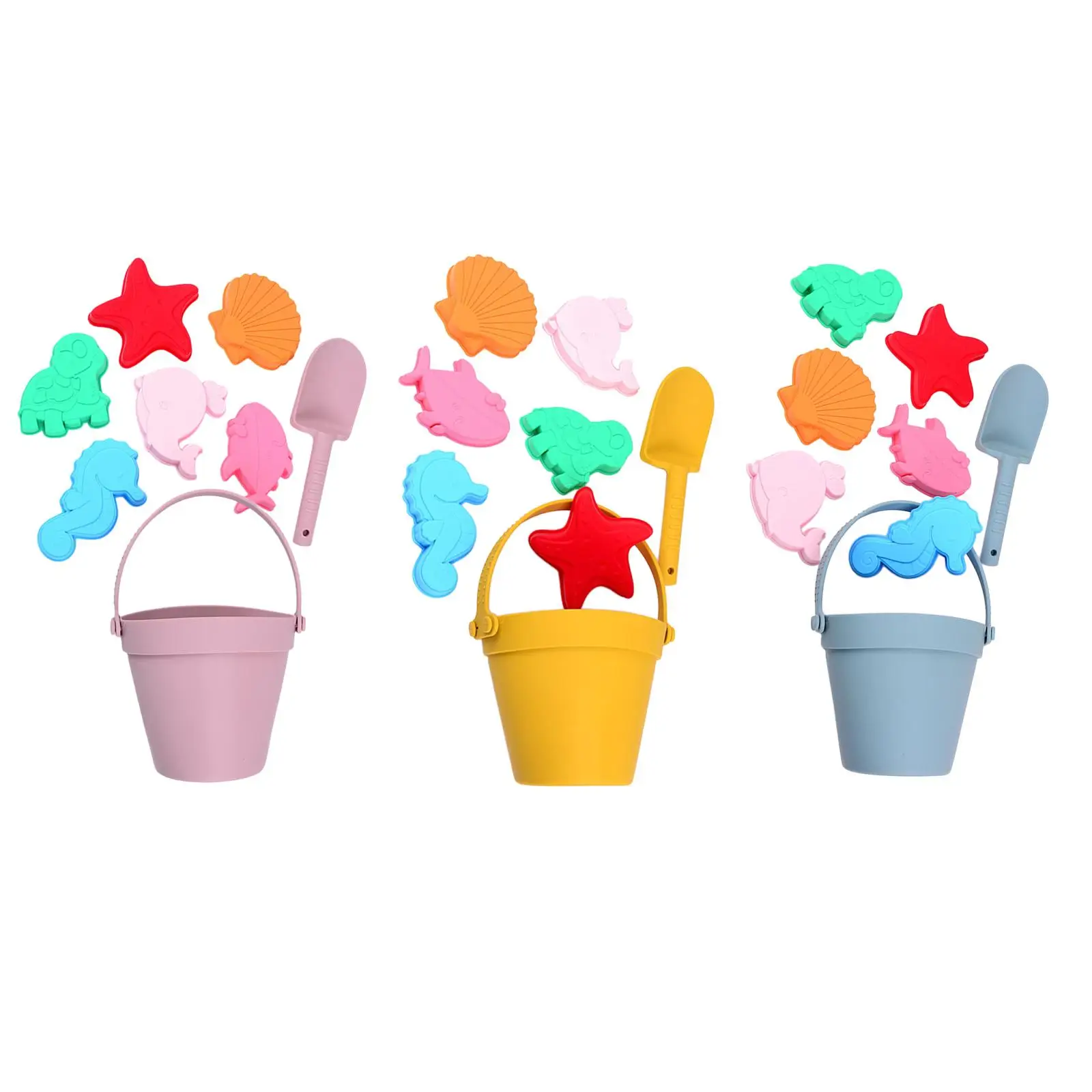 

8x Kids Beach Sand Toys Set Silicone Bucket Portable Beach Toys Silicone Sand Toys Set for Beach Bathtubs Seaside Kids Toddlers