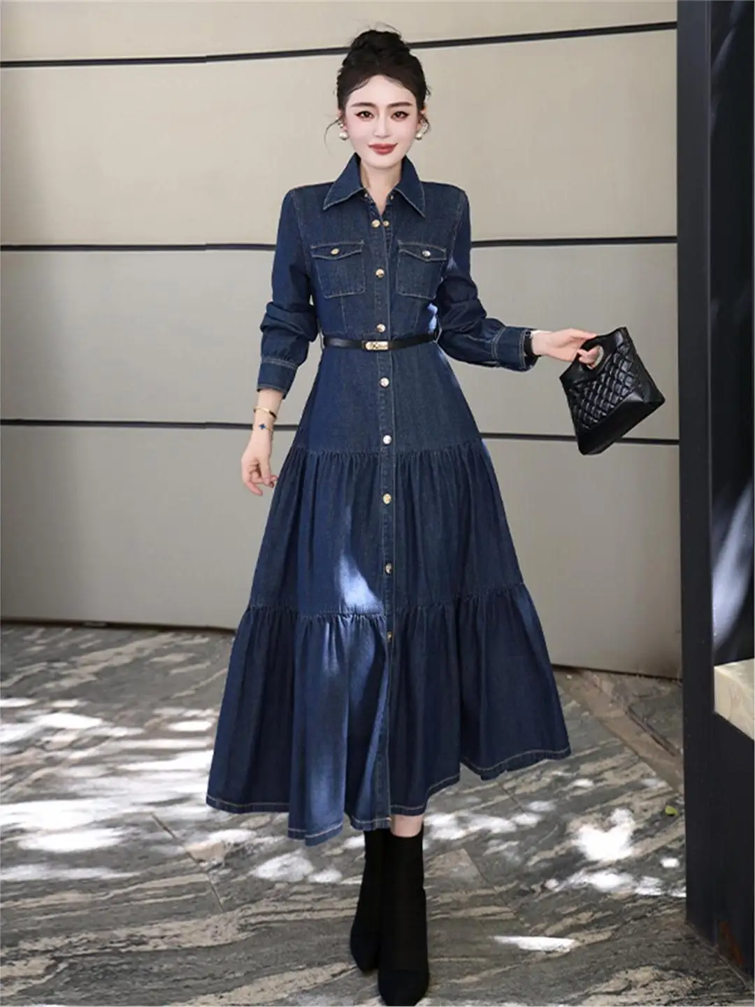 قميص نسائي قطن كم طويل ياقة كورية