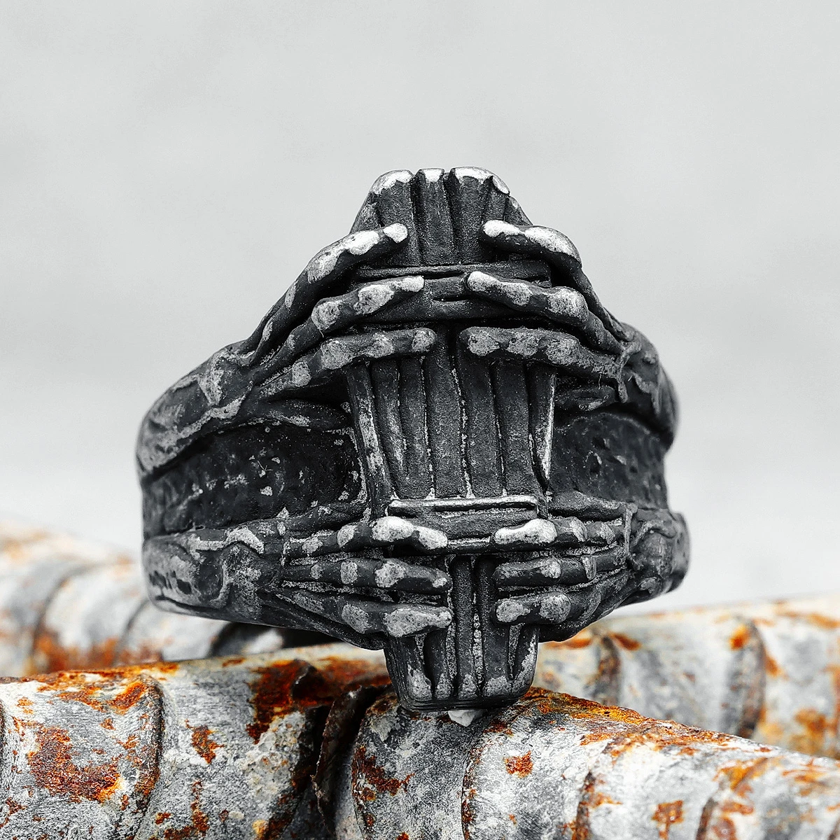 Casket Rings Vintage Coffin Ghost 316L Stainless Steel Mens Ring Gothic