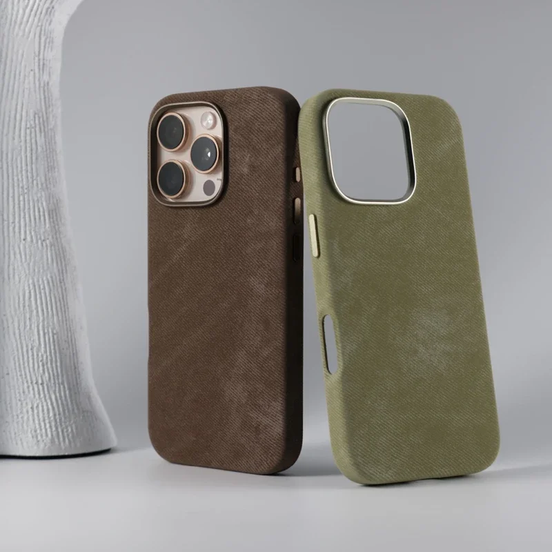 Magnetic Wireless Charging Phone Case with Retro Flannel Fibre and Metal Lens Armor Cover