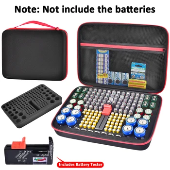 Custodia organizer per batterie con tester per batterie – Compatibile con celle AA, AAA, C, D, 9 V, 3 V al litio e a bottone CR2032