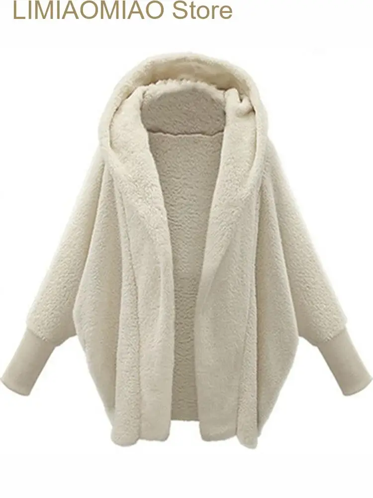 New Fashion Winter Woman Coat Very Warm Oversized Cardigan Solid Bat Sleeve Hooded Loose Plush  Coats for Women Clothing Jacket women new loose open stitch sleeve autumn winter coats 2021 loose knitted cardigan sweaters female solid casual oversized coat