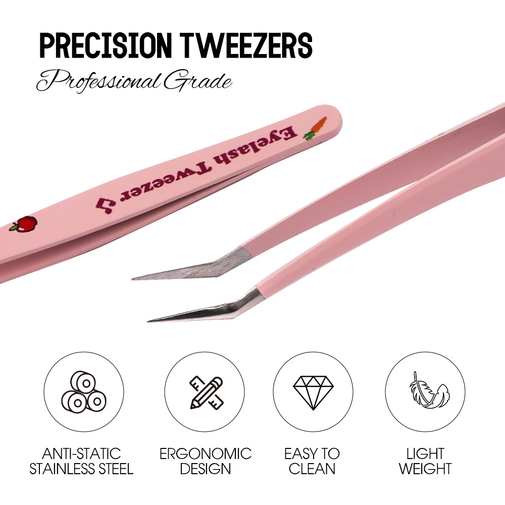Eyelash Tweezers Pink Strawberry Stainless Steel Superhard Tweezers For Lash Extension High Precision Anti-Static Makeup Tweezer 5