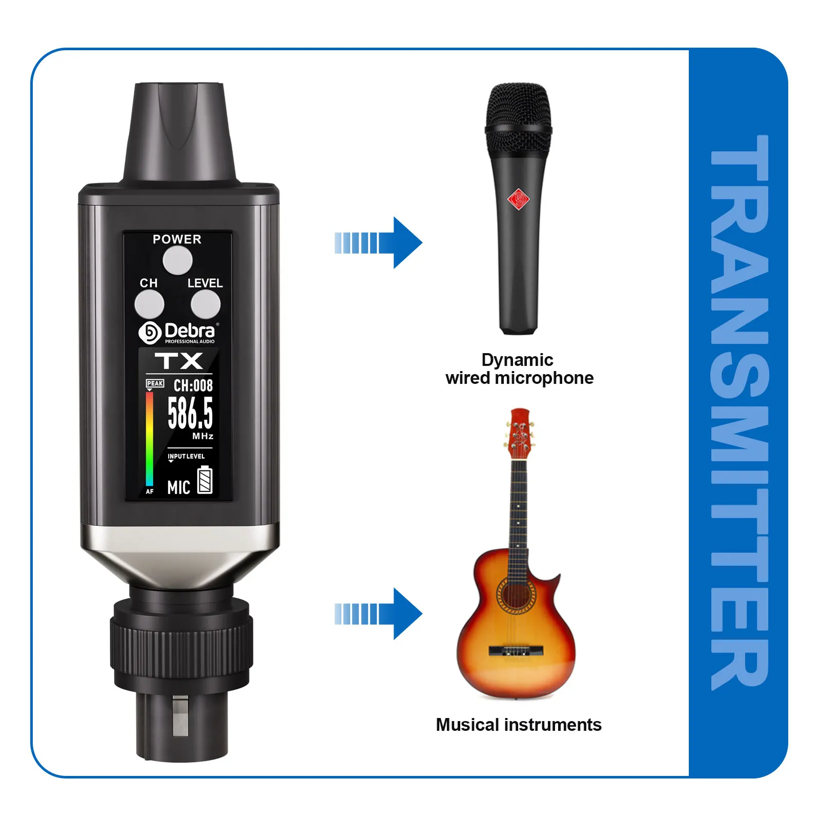 데브라 EMX-1 오디오 UHF 스테레오 IEM 무선 모니터링 시스템 휴대용 충전식, 화면에 16개의 조절 가능한 주파수 표시
