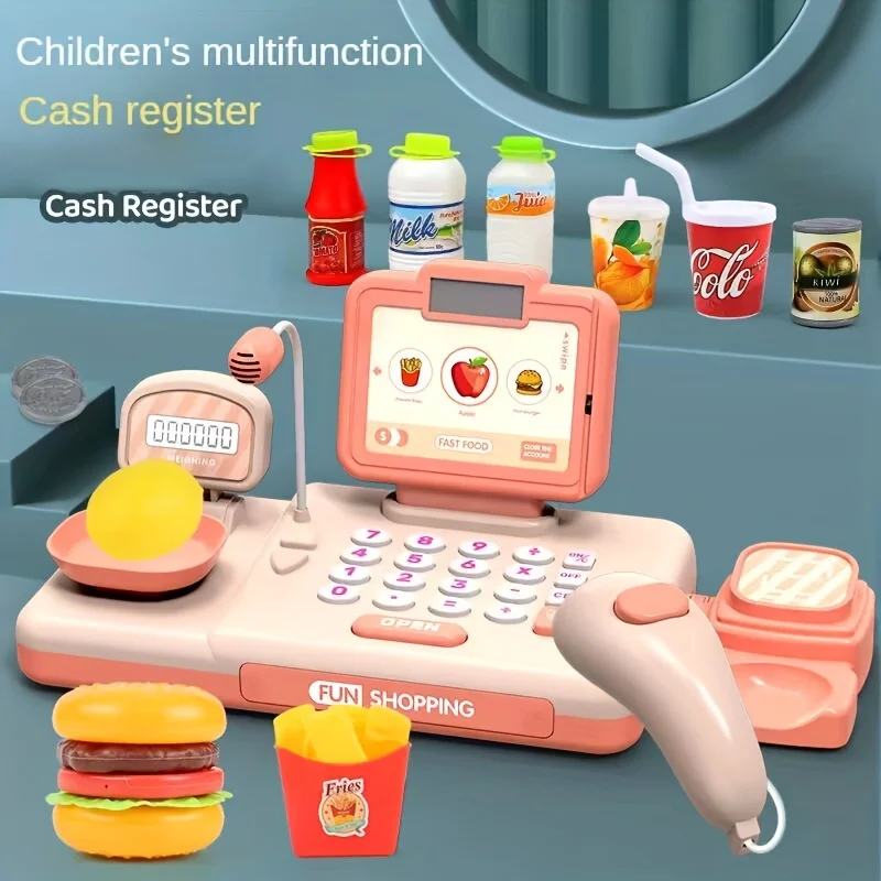 Children's Mini Supermarket Cash Register Model microphone fruit food scanning sound effects can calcula supermarket cashier toys cash register playset
