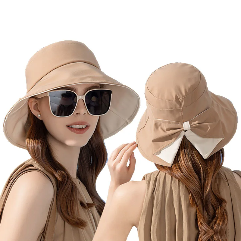 

Summer Women Bowknot Sun Hats UV Protection Bucket Hat Fashion Travel Beach Panama Caps Female Outdoor Fisherman Cap