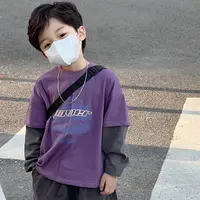 Spring Autumn Children T-Shirts 1-8Y Boys Girls Cotton Print Long Sleeve Fake Two Pieces Tops Toddler Wear for Kids Clothing New