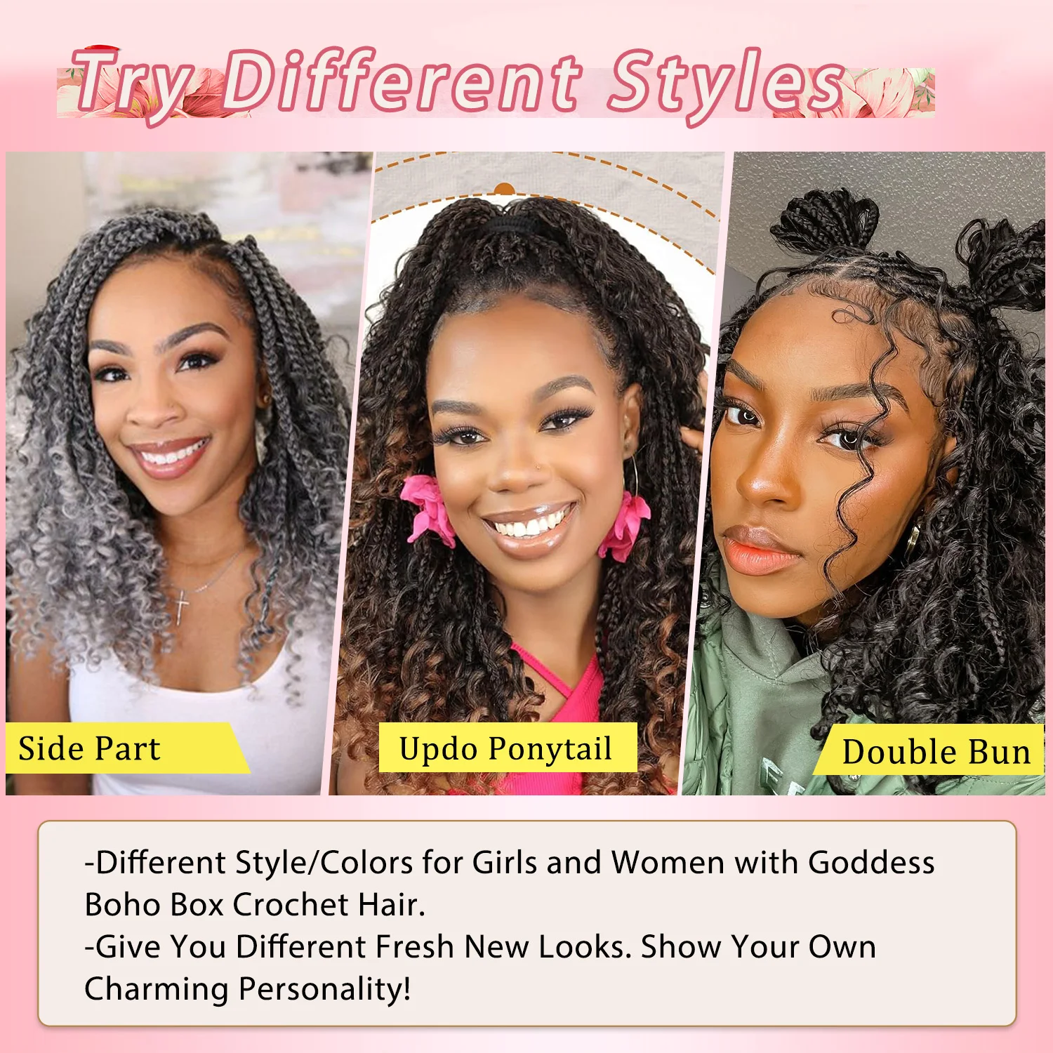 Bob Goddess Box Braids Crochet Hair Pre Looped Crochet Braids with Curly Ends, 8 Packs Synthetic Crochet Hair for Women 5