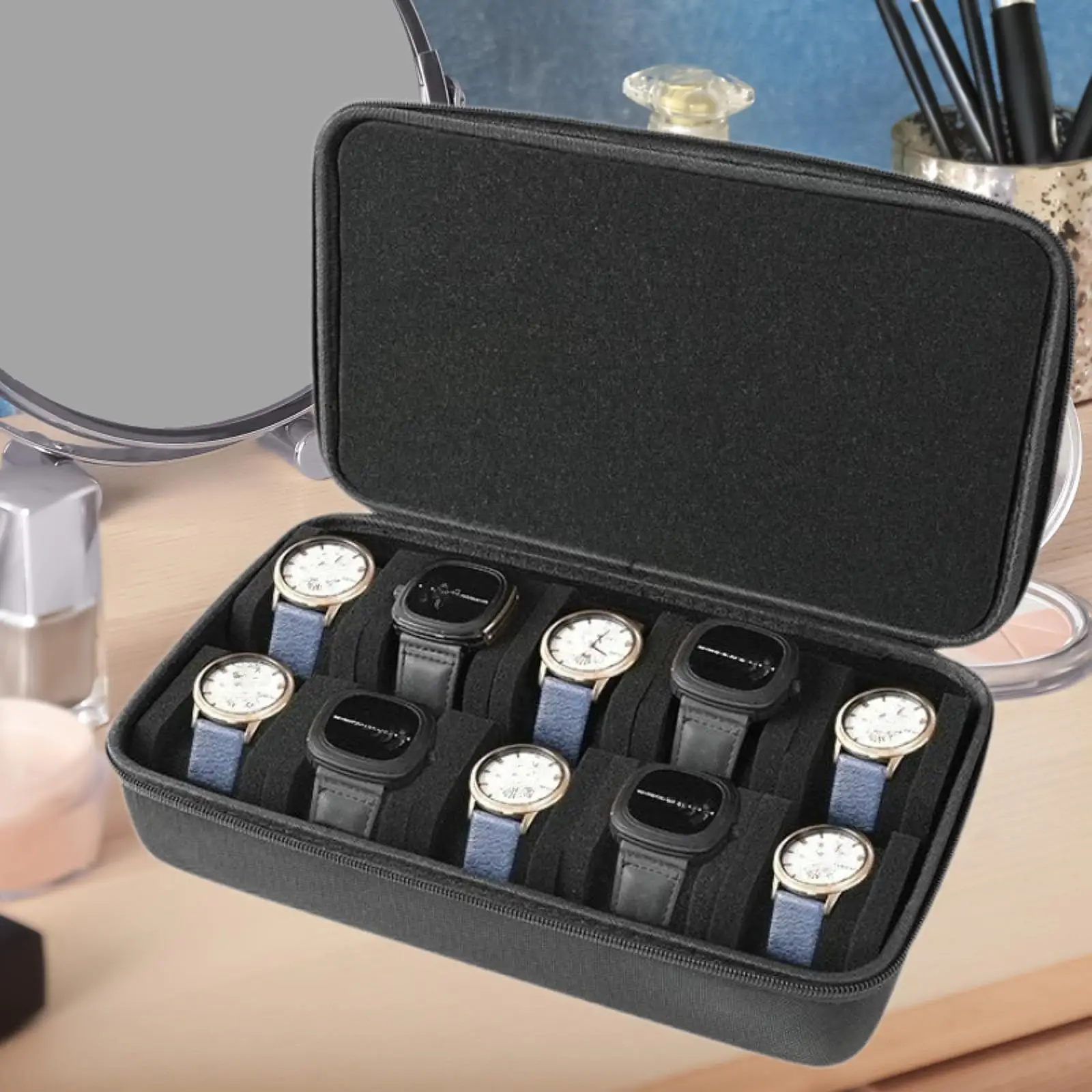 Watch Storage Box 10 Slots Watch Box Organizer Men Watch Display Storage Case Fits Wristwatches and Smart Watches Black