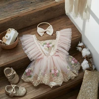 Ma & baby – barboteuse pour bébé fille de 0 à 24 mois, combinaison pour nouveau-né, tenue princesse en Tulle avec broderie florale, vêtements de fête d'anniversaire 1