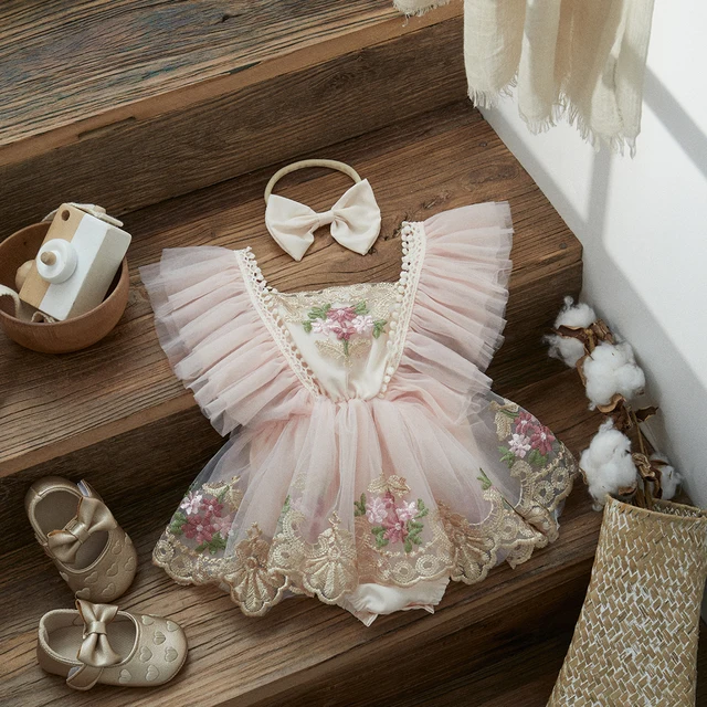Ma & baby – barboteuse pour bébé fille de 0 à 24 mois, combinaison pour nouveau-né, tenue princesse en Tulle avec broderie florale, vêtements de fête d'anniversaire 1