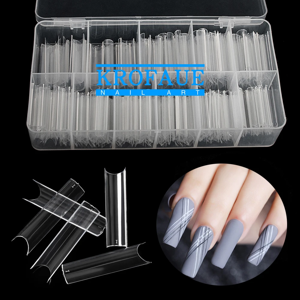 KROFAUE 400pcs/Box False Nails Clear Transparent Manicure Coffin French