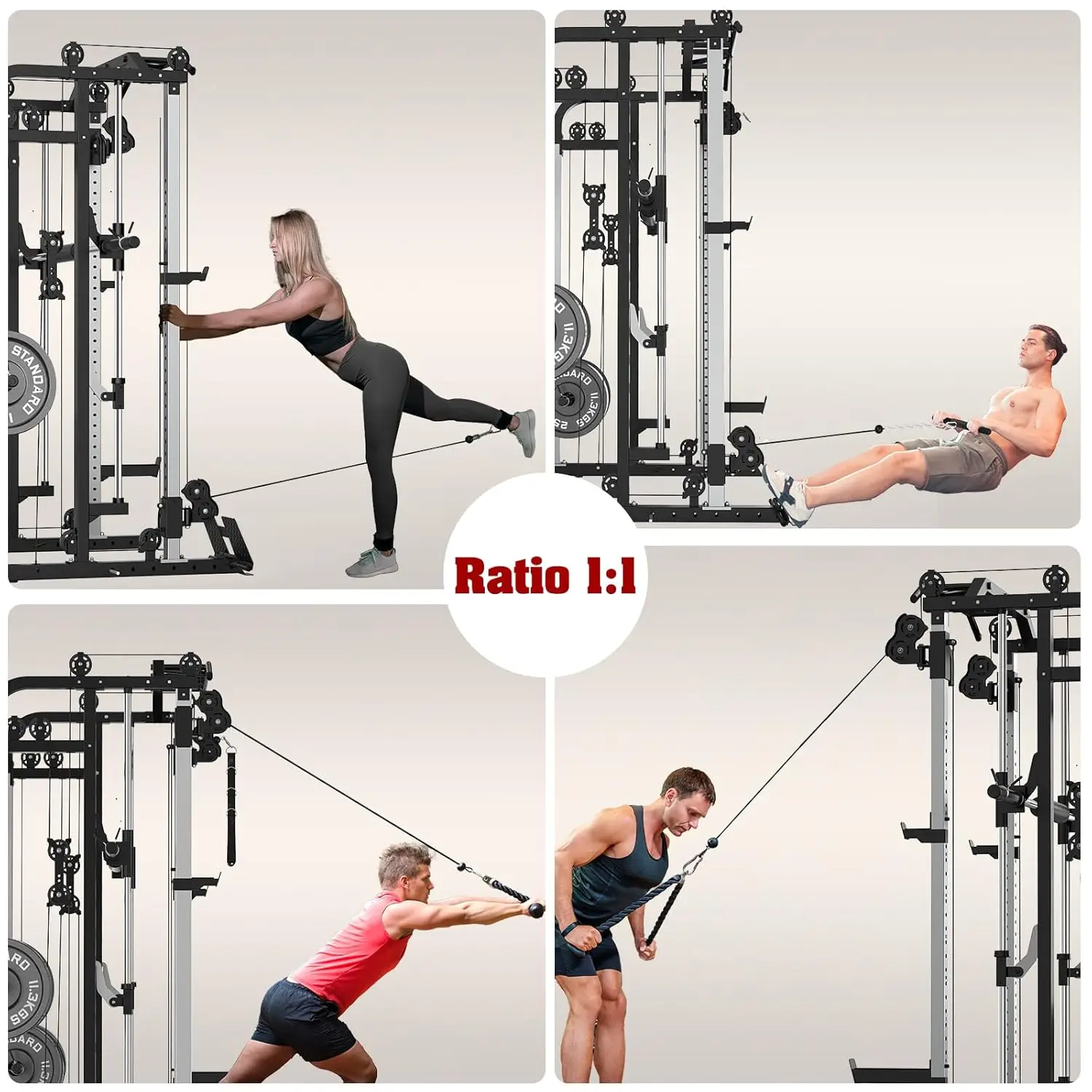 Multifunctional Power Cage Smith Bar Cable Pulley LAT Pull Down Home Gym Strength Training Equipment, Custom 6