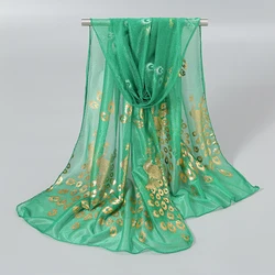 Peacock Printed Hijab Scarf Women Gold Glitter Shawl Scarf Women Elegant Long Shawl Hijab Scarfs Pashmina Women Scarf 170*60cm