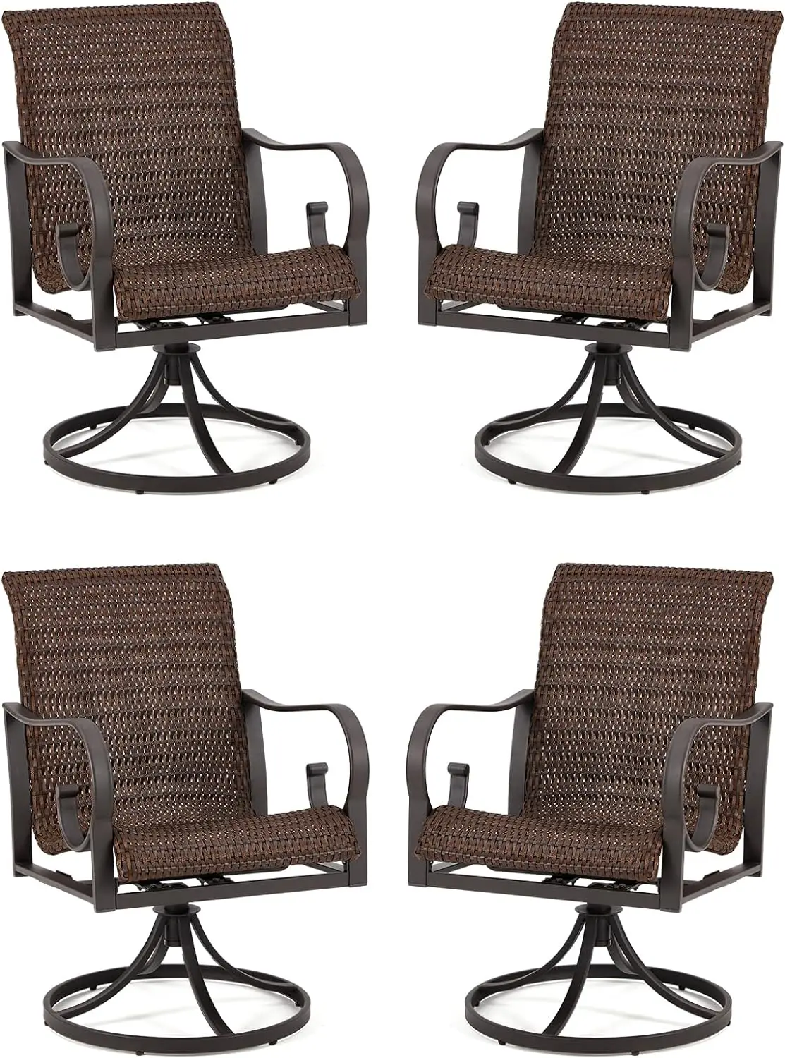 

4 PCS Patio Wicker Swivel Chair Set of 2, Heavy Duty Outdoor Dining Chair with 23.5'' High Back, Extra-Large Water-Fall Seat