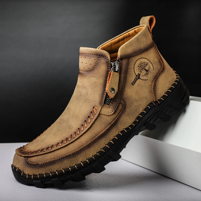 Handmade Casual Men Boots Split Leather Boots Keep Warm Winter