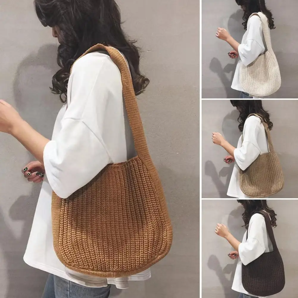 Hobo bag for women contrast color large capacity tote bag shoulder bag  women's trendy knitted bag