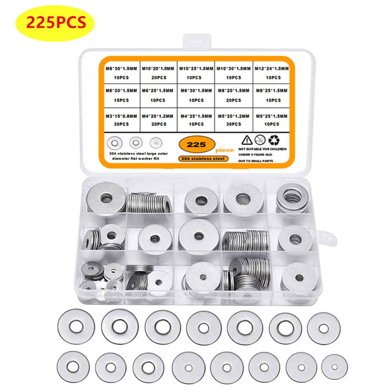 

304 Stainless Steel Flat Washers Set Washers Hardware Assortment M3*15*0.8MM M5*20*1.2MM M5*25*1.5MM Home Hardware