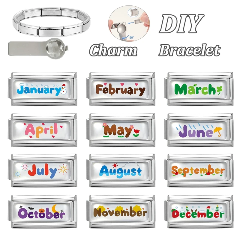 Fashion Colorful 12 Months Italian Charm Links Bracelet