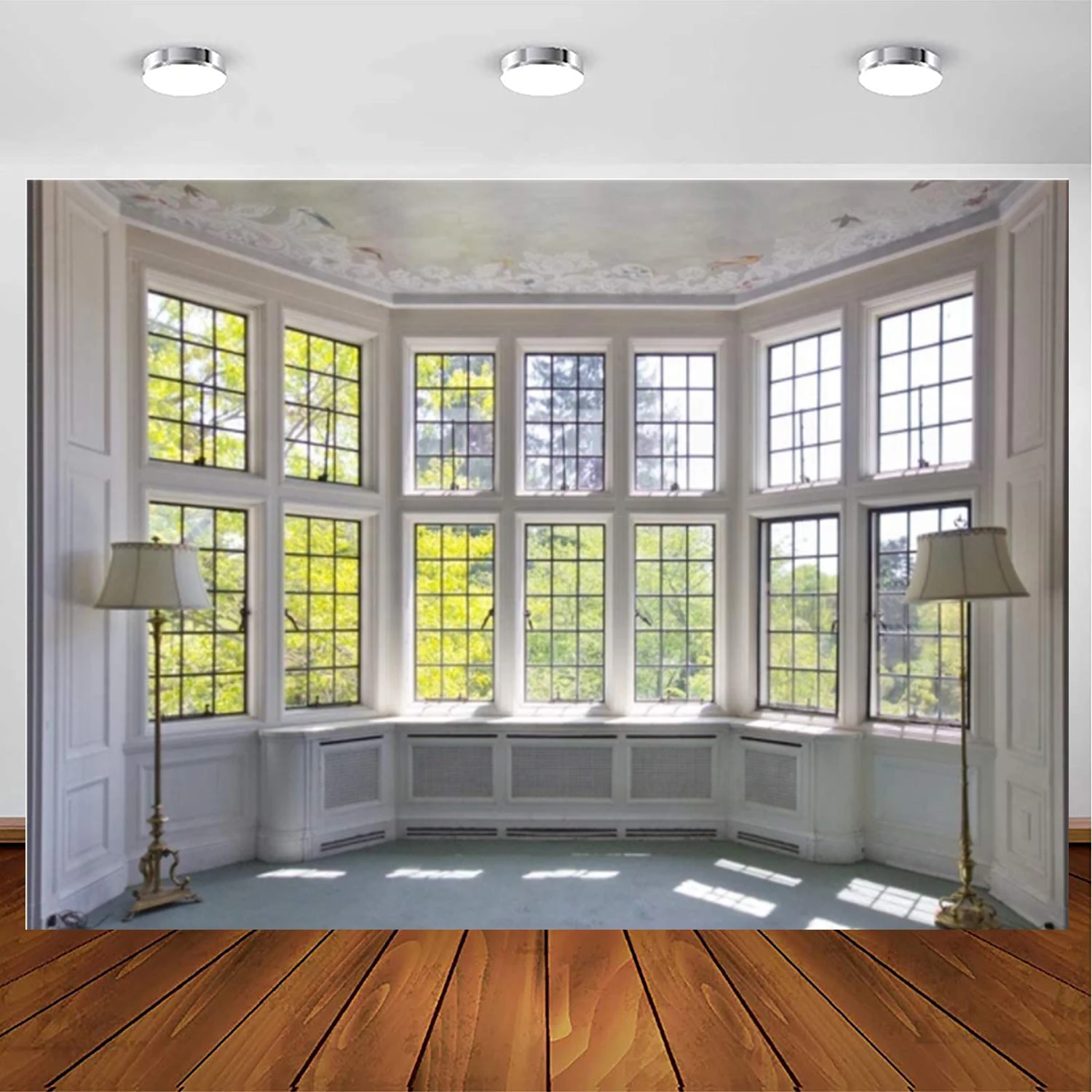 Classic French Pane Bay Windows Fotografia Sfondo Lusso Retro Decorazione D'Interni Lampade Da Terra Sfondo New Life Furniture