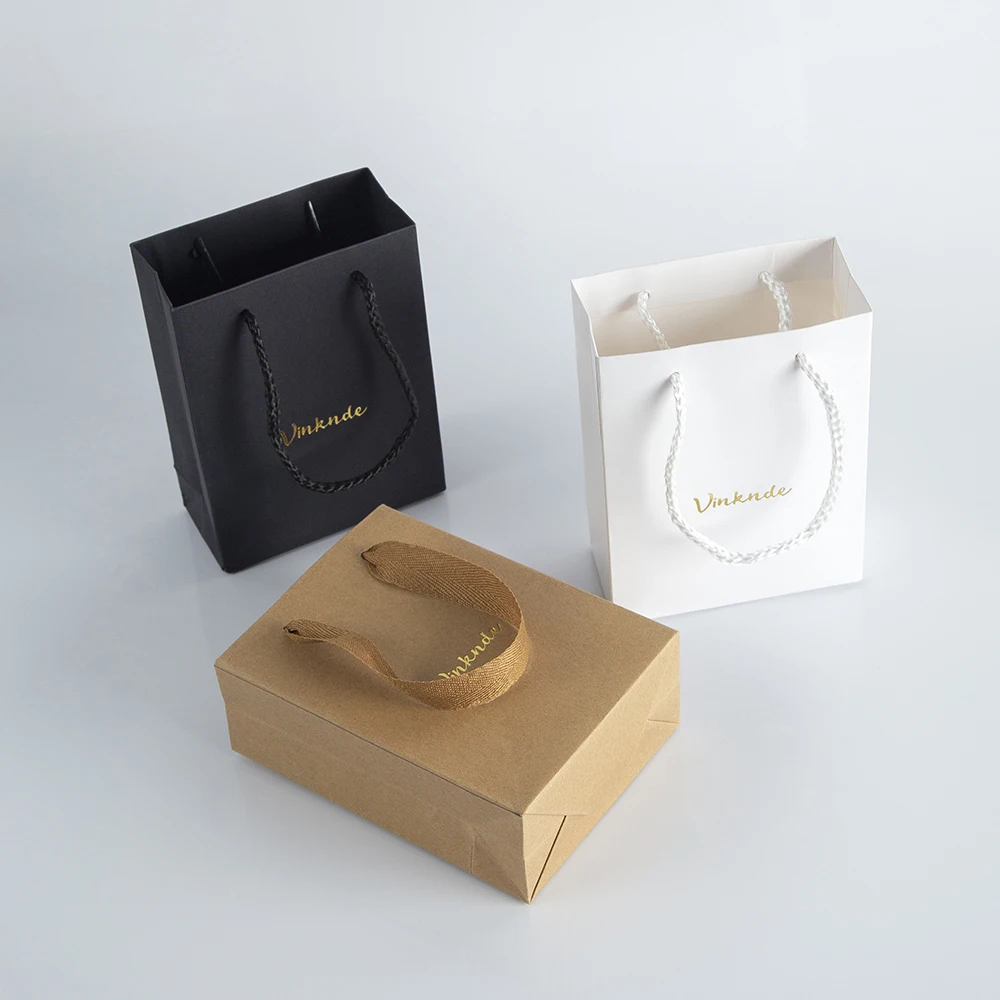 50pcs Custom Logo Paper Tote Bags 12x5.7x16cm Gift Packaging Bags With Handles For Christmas, Small Businesses Shopping Grocery