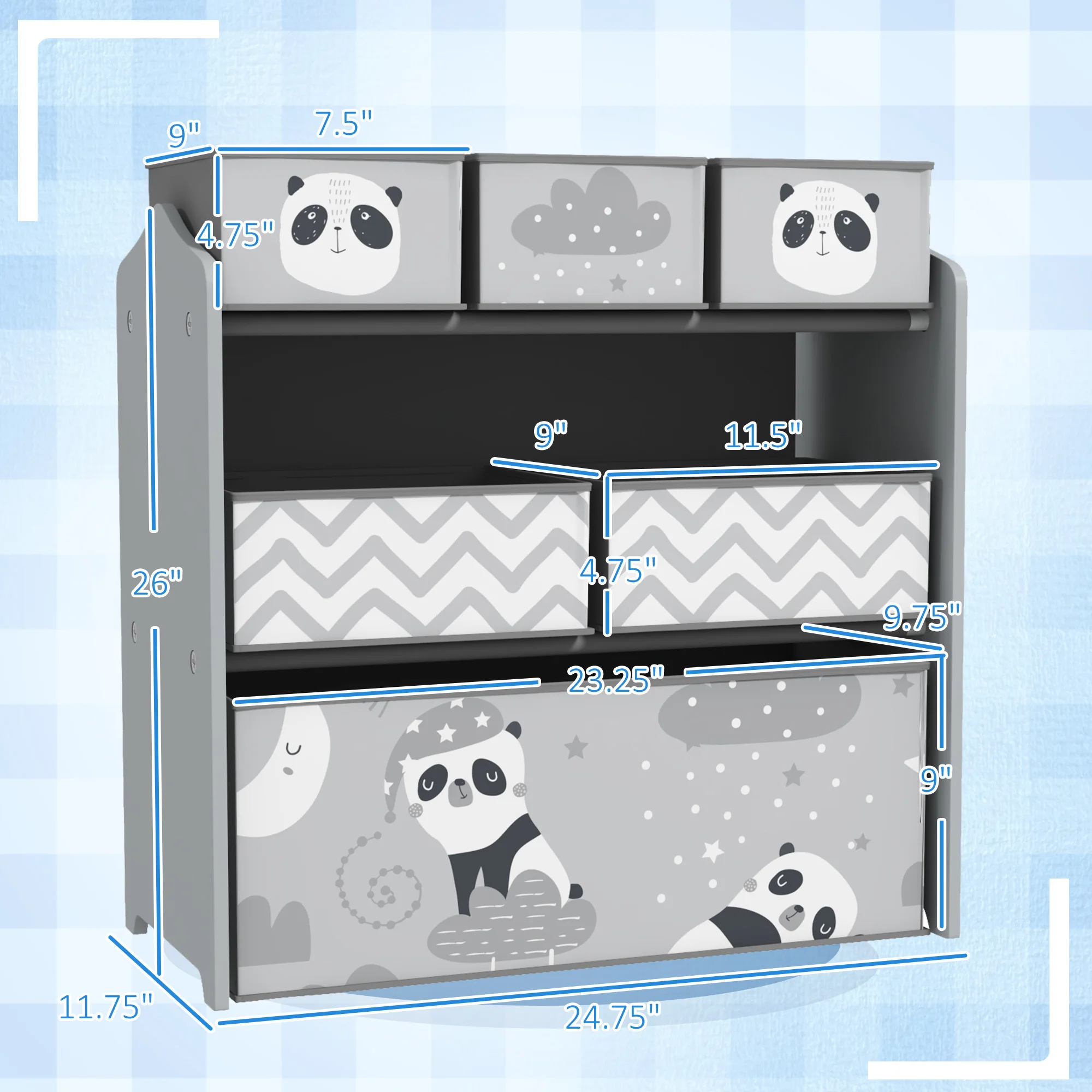 Toy Organizer with 6 Storage Bins, 25" x 12" x 26", Green 3