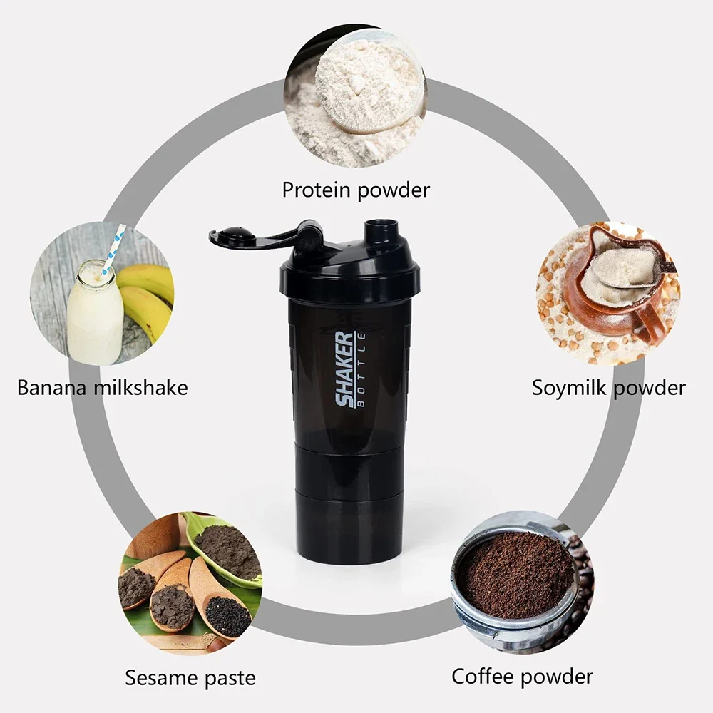 Description Picture 6 of item3 Layers Shaker Protein Bottle Powder Shake Cup Water Bottle Plastic Mixing Cup Body Building Exercise Bottle