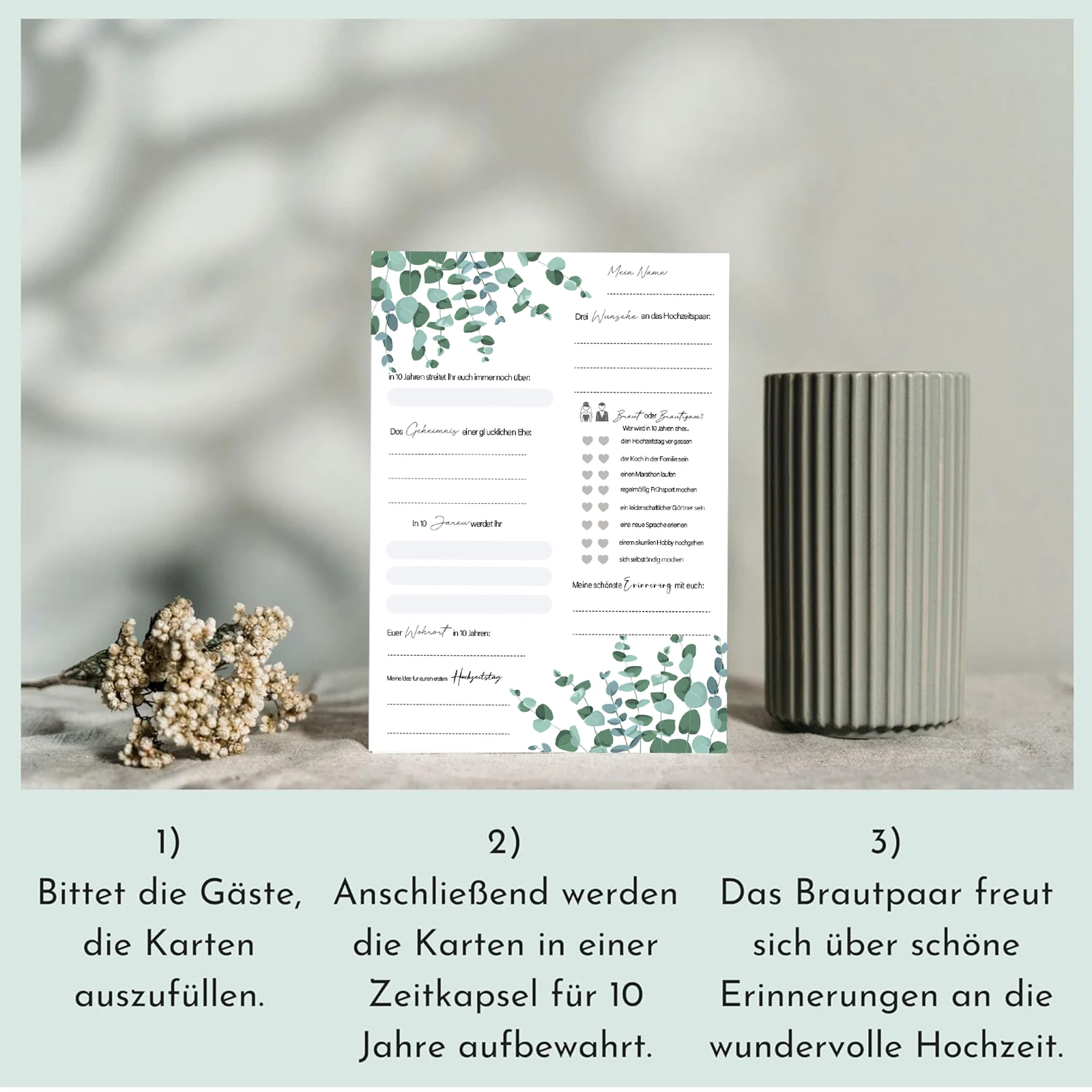 25-Pack Personalized Floral Time Capsule Wedding Invitation Cards, Green Leaf Design, Paper Special Event Invitations for Weddin