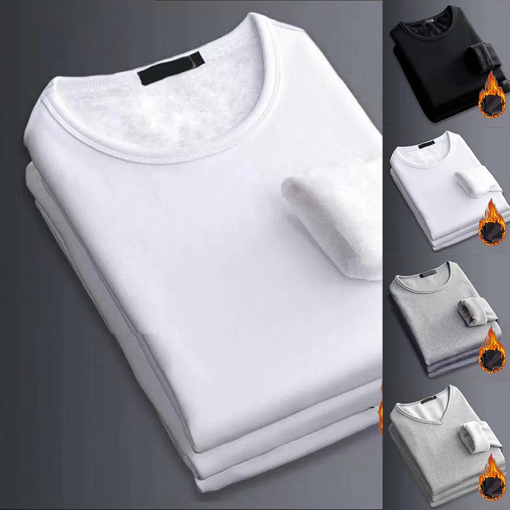 Winter Thermal Underwear Tops O/v-neck Long Sleeve Men's Keep Warm Tops Thick Clothes Comfortable Thermo Underwear Undershirts