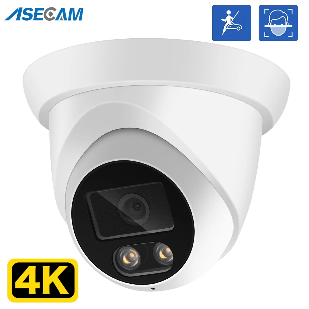 8MP 4K IP Camera Outdoor ASECAM Face Detection Audio Dual Light H.265 Onvif CCTV Metal Dome Video Surveillance Camera RTSP