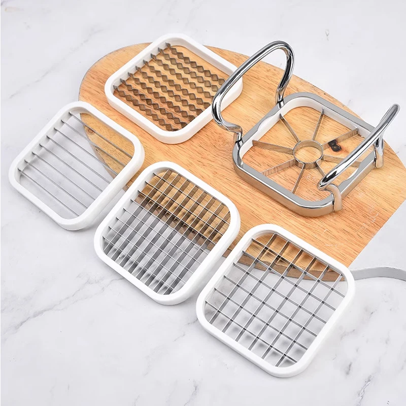 Manual Strip Chopper 1 Metal Handle and 5 Blades Multifunctional Fruit Vegetable Cutter Potato Chip Stainless Steel Fruit Slicer