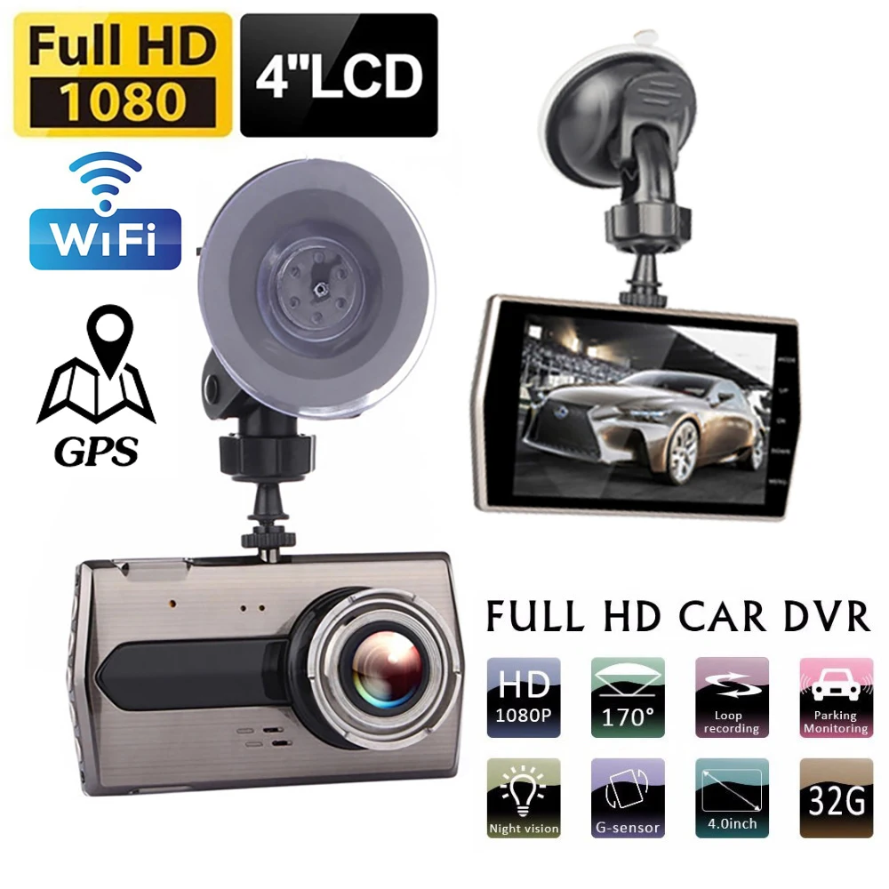 

Dash Cam Dual Lens 1080P Full HD Vehicle Camera WiFi Car DVR Night Vision Parking Monitor Rear View GPSVideo Recorder Black Box