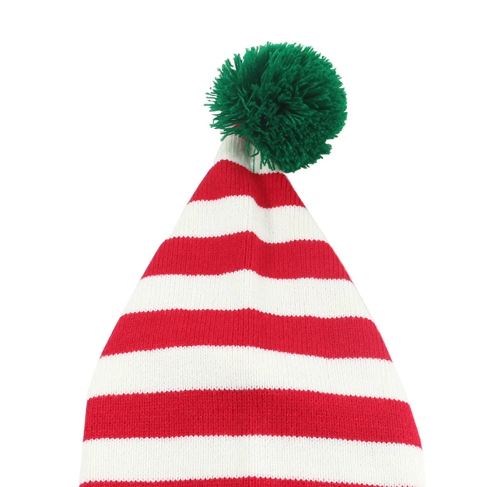 Christmas Elf Santa Beanie - Knitted Red Green Striped Hat