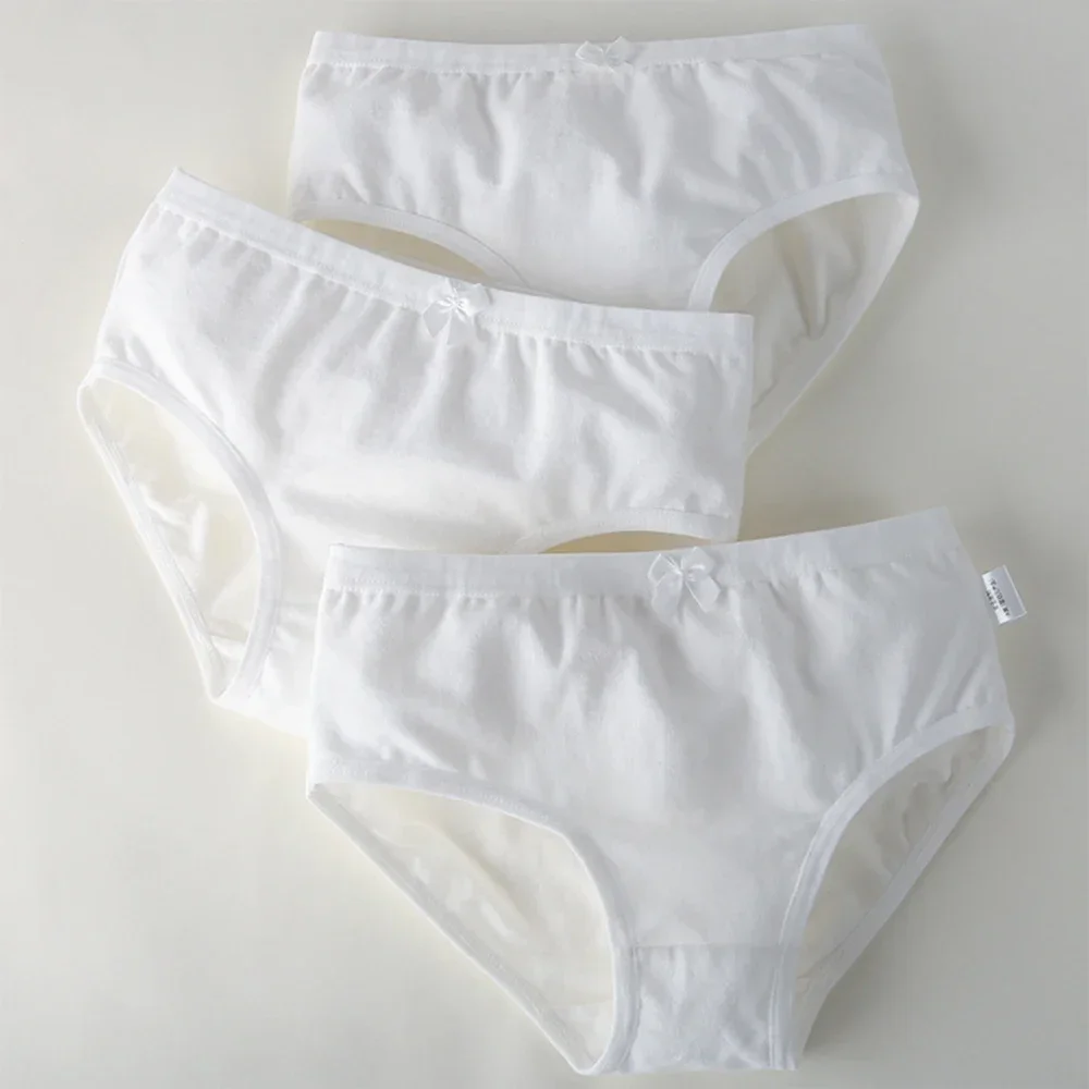3PCS Girls Cotton Panties Soft Antibacterial Solid Underwears Children's Pure White Underpants Kids Breathable Briefs For Kids