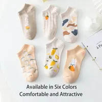 6 Pairs of Women's Spring and Summer Four Seasons Cotton Lemon Rabbit Letter Fashionable Sweet Cute Comfortable Low Socks 2