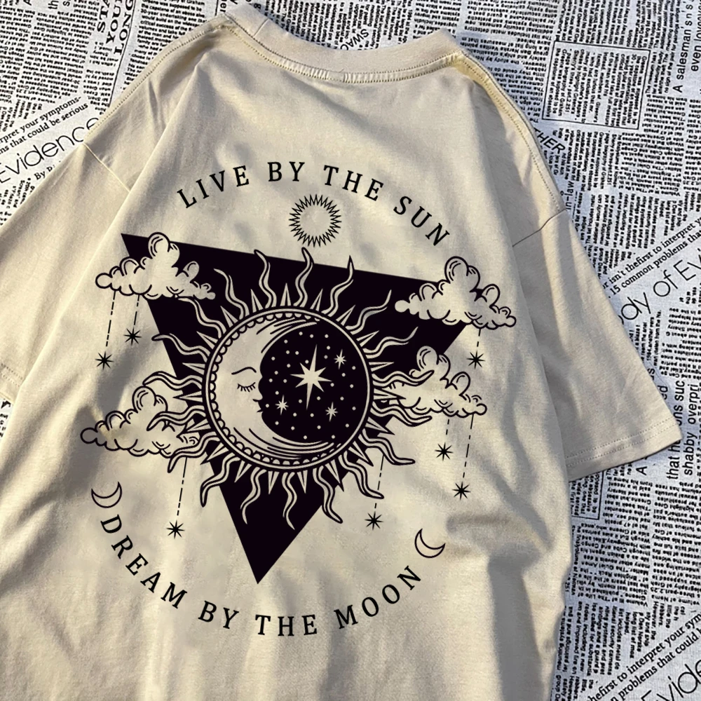Live By The Sun Dream By The Moon Tshirt Men Women Hip Hop Cotton Casual Tops Pattern Sweat Summer Clothing Fashion Loose Tshirt