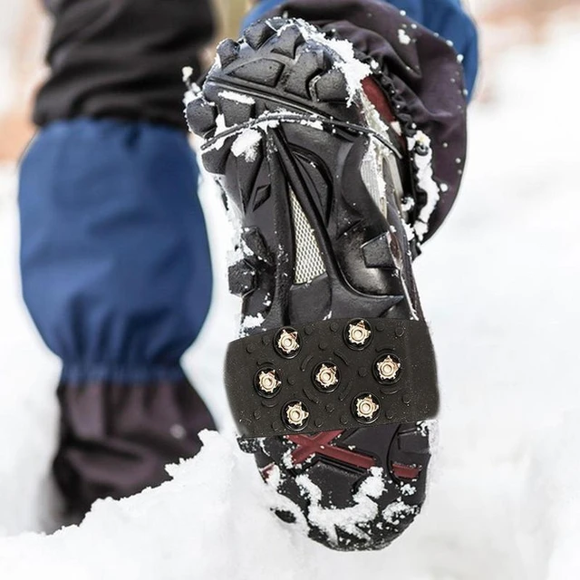 Couvre-chaussures de botte de neige d'hiver, crampons à 10 dents, poignées  pour la randonnée, la pêche sur glace, la marche - AliExpress