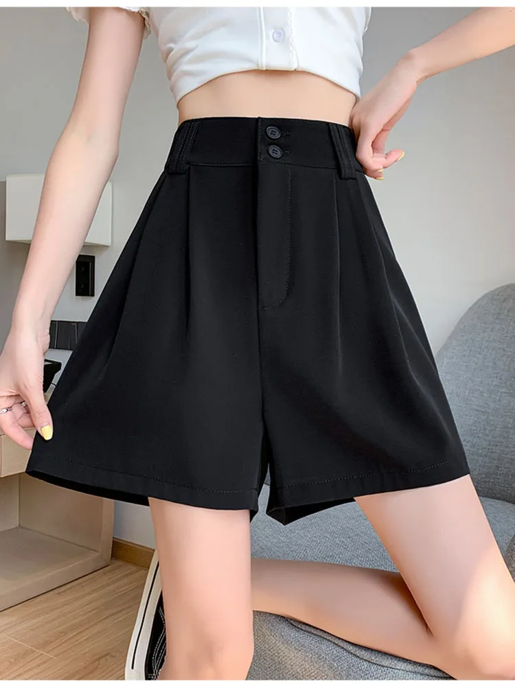 

2022 New Ice Silk Drape Suit Shorts Women's 2022 Summer New Loose High-waisted Wide-leg Five-point Shorts F055