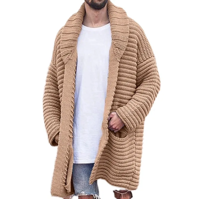 Men's Sweater Cardigan 2023 Autumn And Winter New Medium Long Solid Color Fashion Casual Large Size Sweater