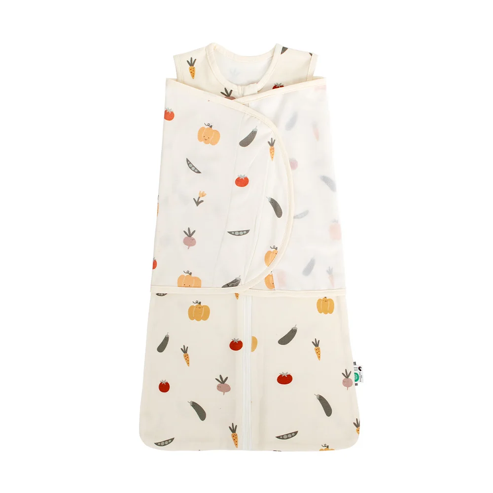 ベビー寝袋 取り外し可能なラップ付き 新生児 0-6ヶ月用 綿100% ソフト 夏用 薄手 通気性 ベビー寝袋 アニマルプリント