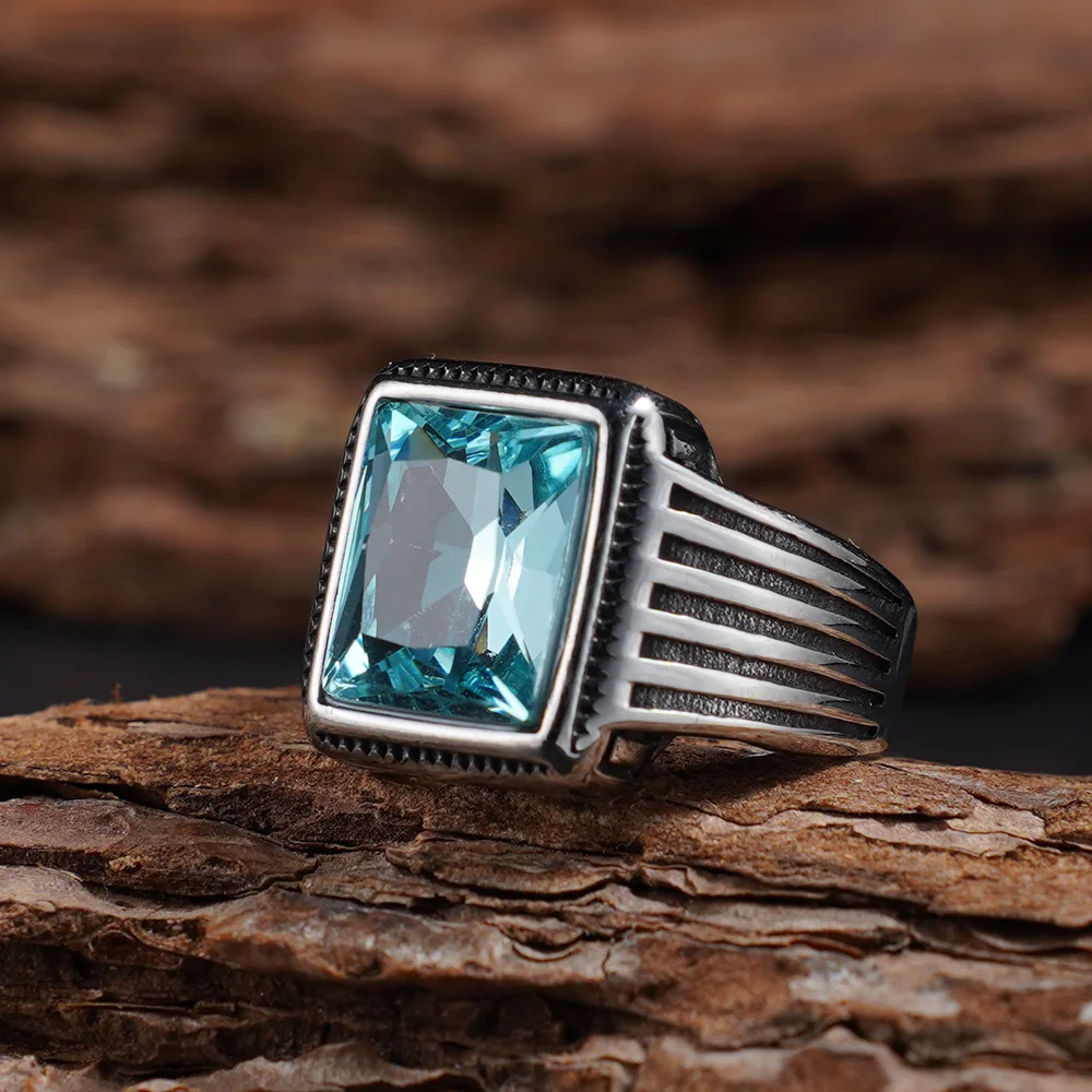 1pc Luxury gemstone rings for fashion parties, available in men's and women's styles, 316L stainless steel trendy rings. 4