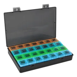 4 - Week Moisture - Resistant Pill Organizer with Dust - Proof Box (Clear B 28 Grids)