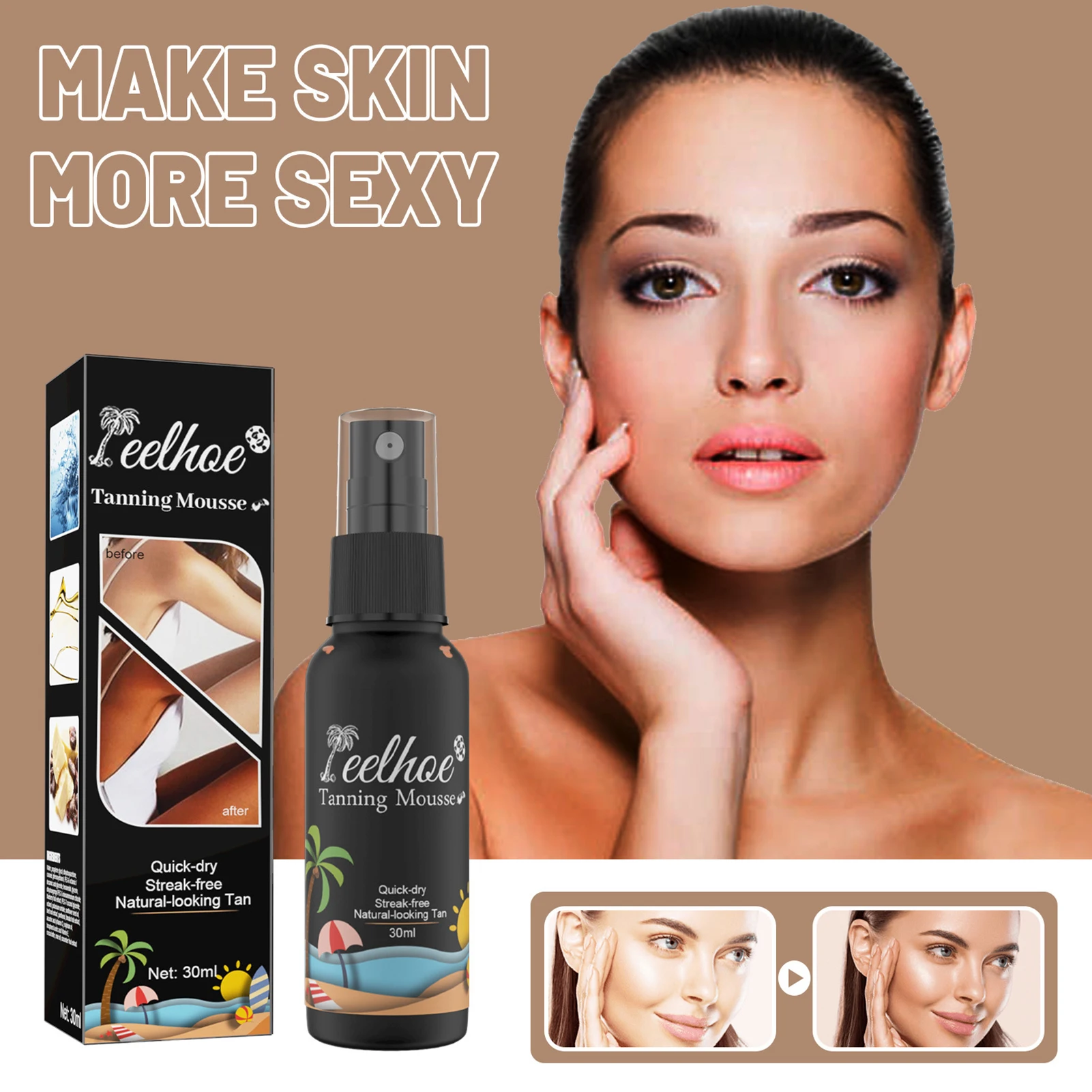 Selftanning Spray Bronze Quickly Coloring Face Body Natural Tan Cream
