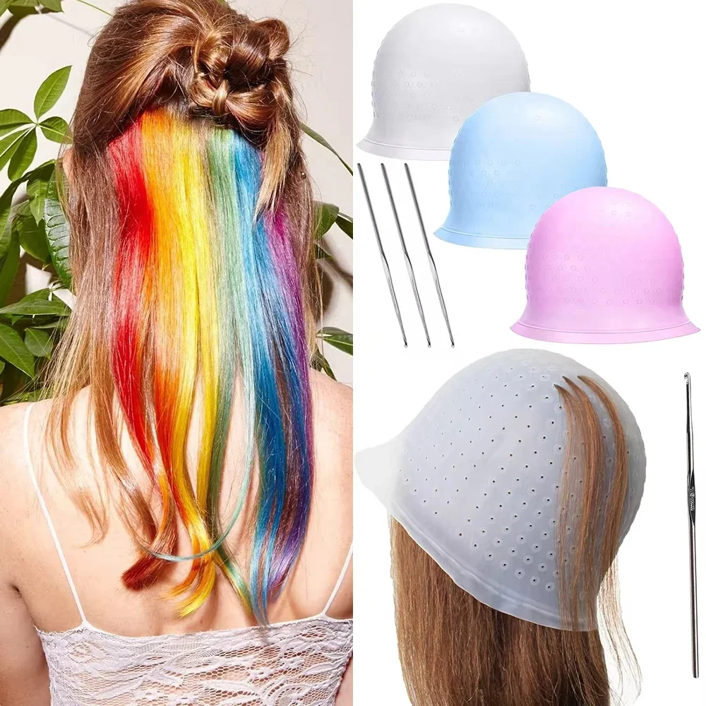 hair dye cap Salon Silicone Hair Coloring Cap Highlight Reusable Needle Hair Dying Frosting Hat Household Dye Hairstyling Tools Accessories