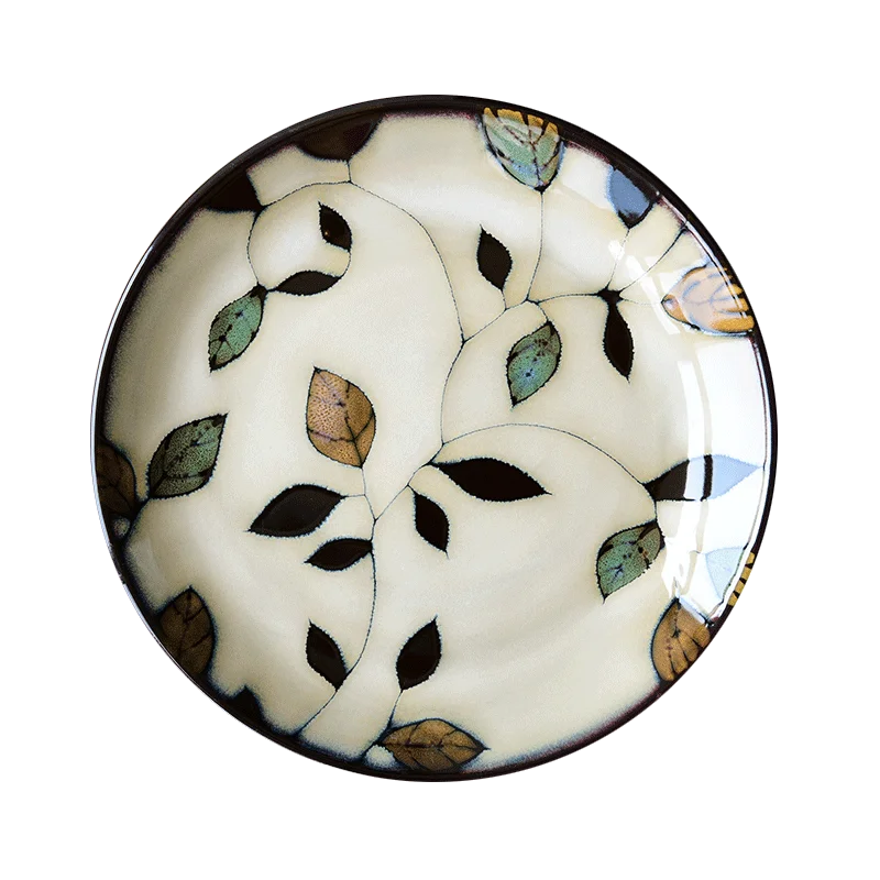 8 inch Vintage Handpainted Floral Plates Underglaze Ceramic Round Serving Dinner Plate Dish Retro Home Decor Kitchen Dinnerware