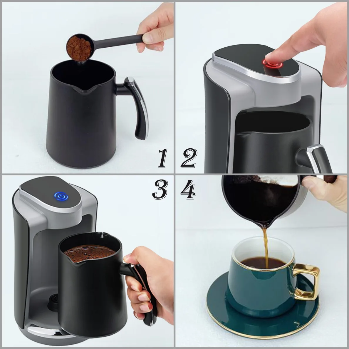 Cafetière turque en cuivre plaqué sable authentique, petite Machine  chauffante ronde brune avec lumière - AliExpress