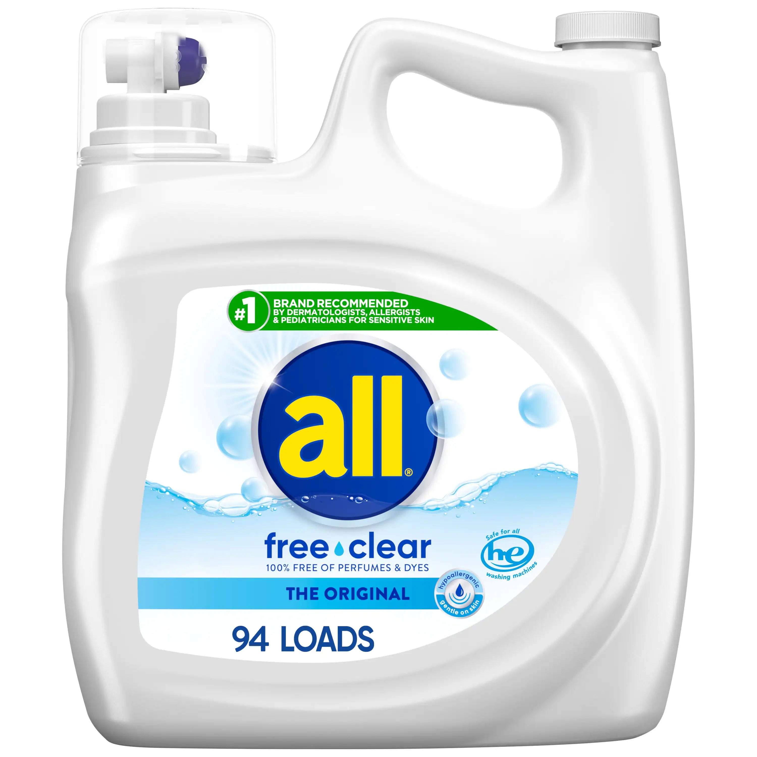 Liquid Laundry Detergent Free Clear for Sensitive Skin 141 Ounce 94 Loads Hypoallergenic Free of Perfumes and Dyes