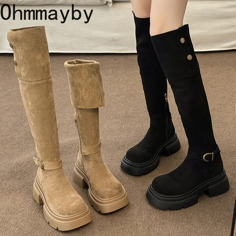 

Winter Slip On Women Over the Knee High Boots Fashion Round Toe Ladies Elegant Square Heel Long Booties Women's Footwear