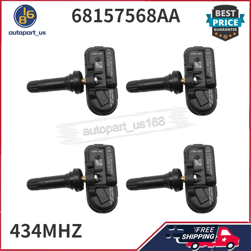 

4Pcs 68157568AA TPMS 434MHZ Tire Pressure Monitoring System Sensor For 2014-2020 JEEP CHEROKEE 2014-2021 RAM 1500 2500 3500