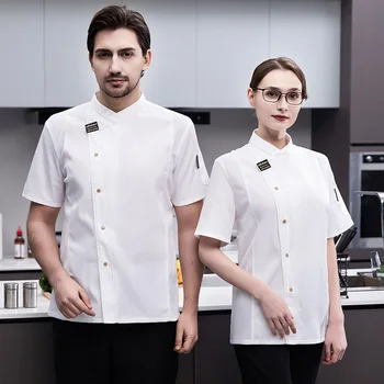 Short Sleeve coat Chef Uniform Breathable Kitchen Cooking Jacket Restaurant Hotel Cafe Barber Shop Waiter Work Shirt Unisex Logo